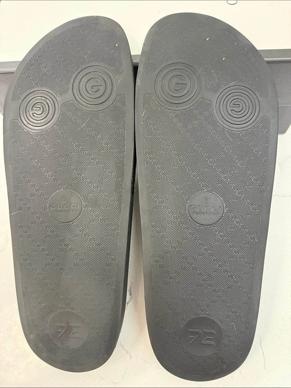 Gucci Black Monogram Slide Sandals with Gold Tiger Embroidery